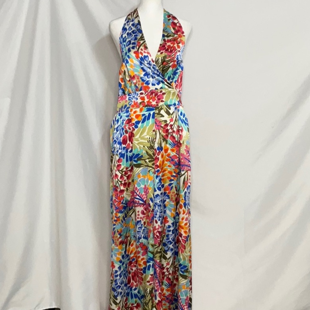 Sugarlips Halter Jumpsuit Wide Legs Multi Colored Size L